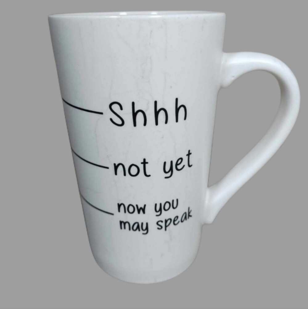 Shhh not yet now you may speak LRG tall mug marble